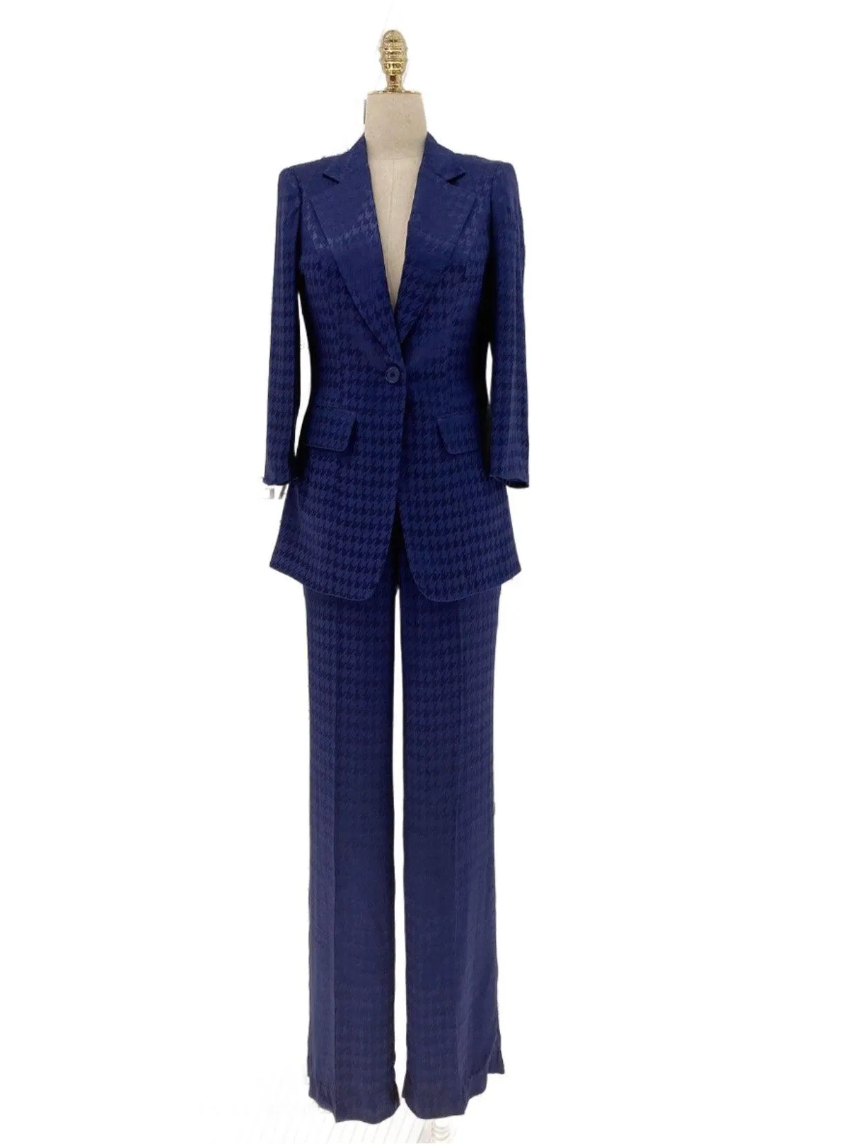 Sapphire Blue Women Pant Suit - Half Sleeve Trouser Suit