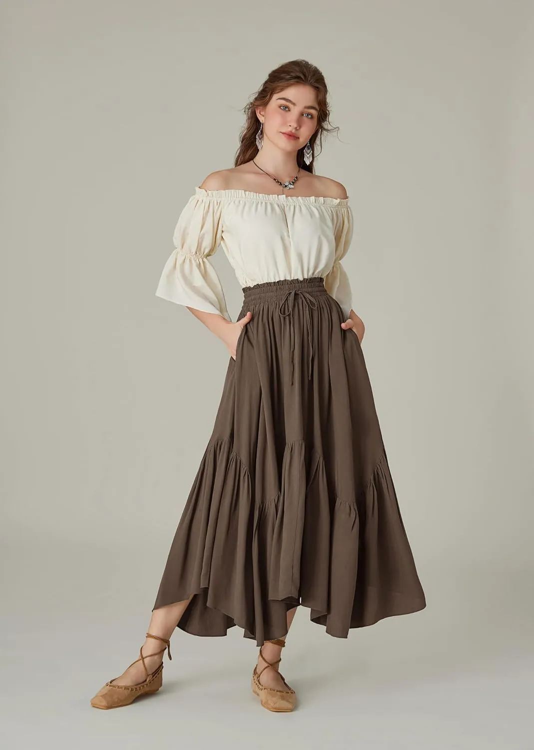 Scarlet Darkness Maxi Skirts for Women High Waist Renaissance Skirt Long Skirt with Pockets