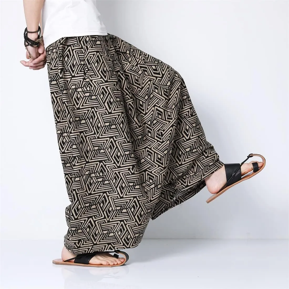 Seidarise Men's Harem Pants Hip hop Joggers Baggy Wide Leg Pants Casual Harem Linen Japanese Yoga