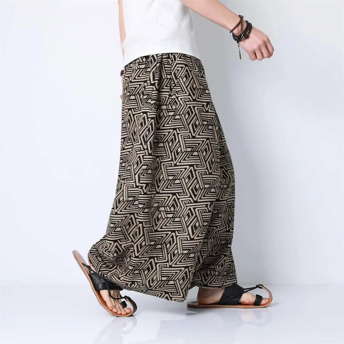 Seidarise Men's Harem Pants Hip hop Joggers Baggy Wide Leg Pants Casual Harem Linen Japanese Yoga