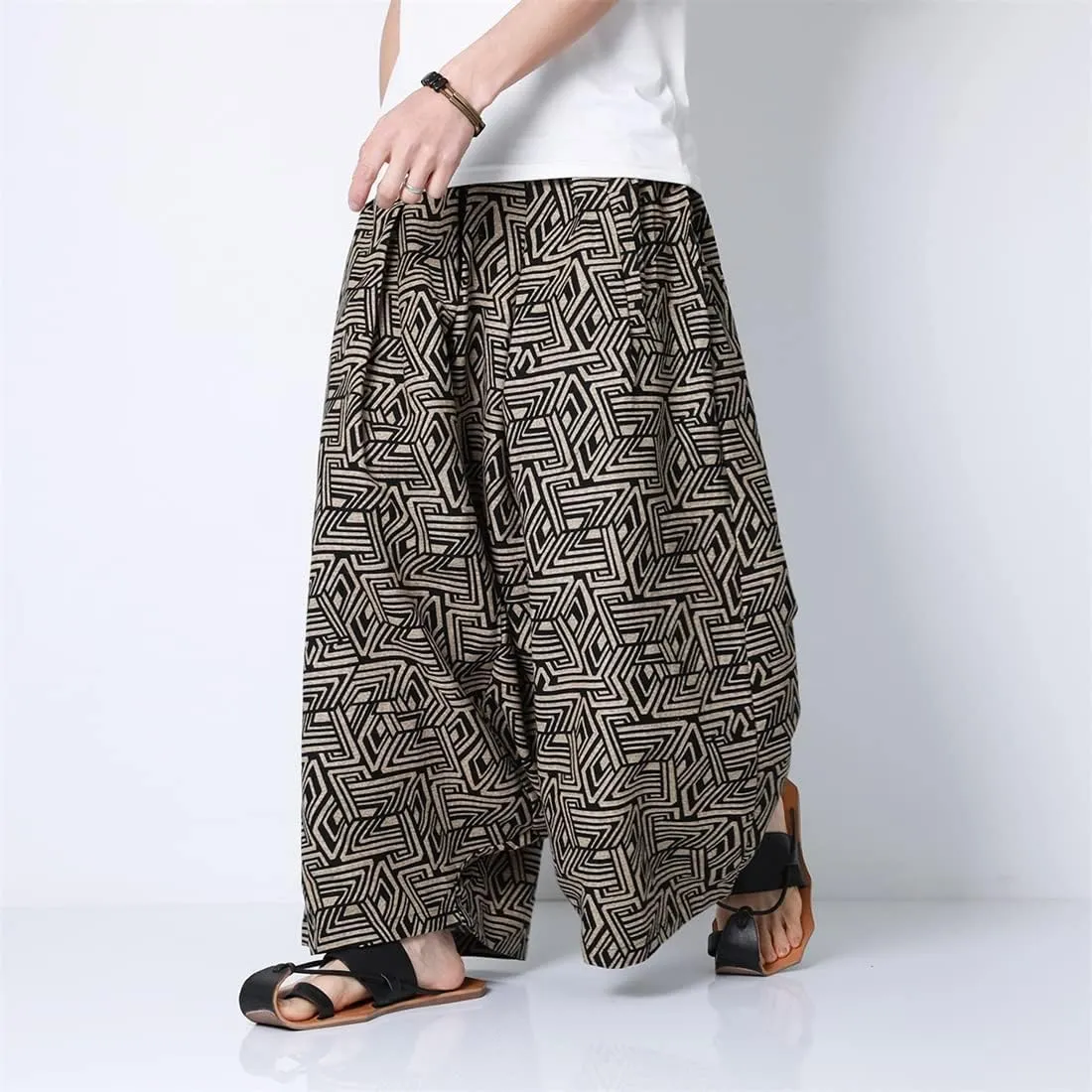 Seidarise Men's Harem Pants Hip hop Joggers Baggy Wide Leg Pants Casual Harem Linen Japanese Yoga