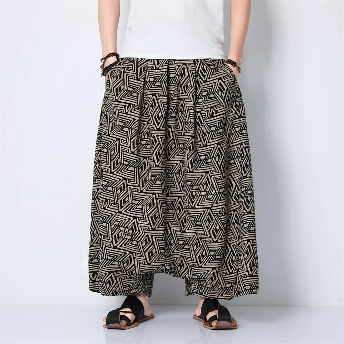 Seidarise Men's Harem Pants Hip hop Joggers Baggy Wide Leg Pants Casual Harem Linen Japanese Yoga