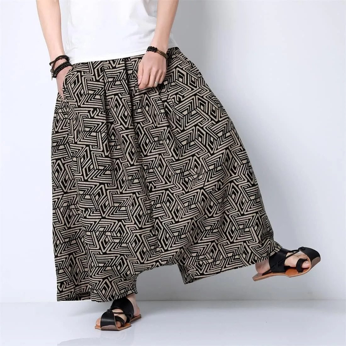 Seidarise Men's Harem Pants Hip hop Joggers Baggy Wide Leg Pants Casual Harem Linen Japanese Yoga