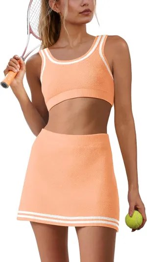 SENSERISE Womens Workout Sets Tennis Dress Built in Shorts Tank Top and Skort Set with Pocket Gym Yoga Outfits