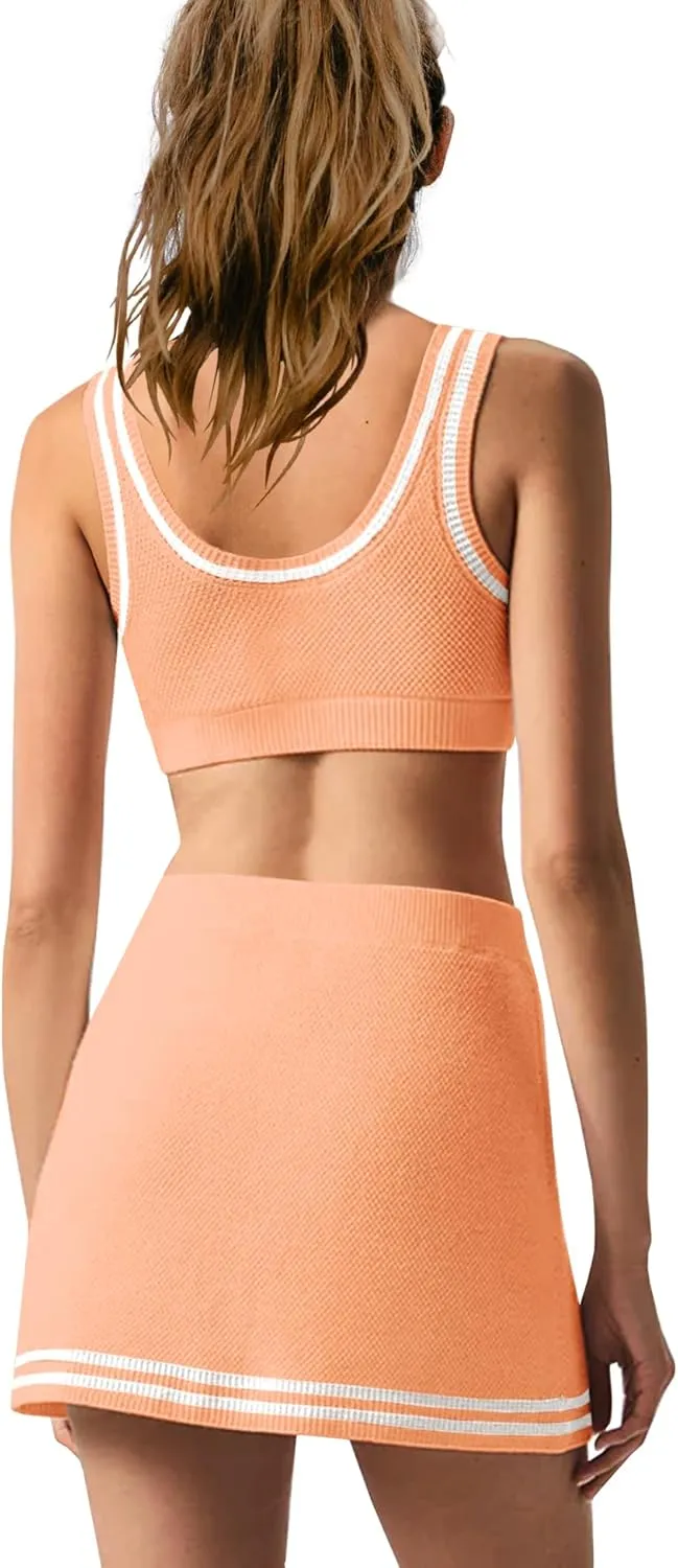 SENSERISE Womens Workout Sets Tennis Dress Built in Shorts Tank Top and Skort Set with Pocket Gym Yoga Outfits