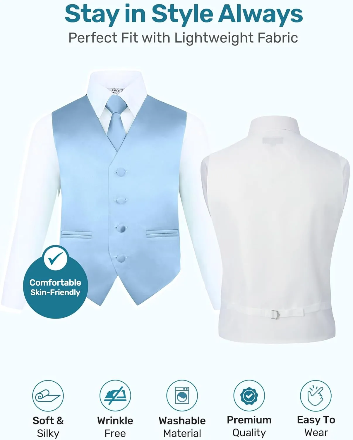 S.H. Churchill & Co. Boy's 4 Piece Vest Set, with Bow Tie, Neck Tie & Pocket Hankie