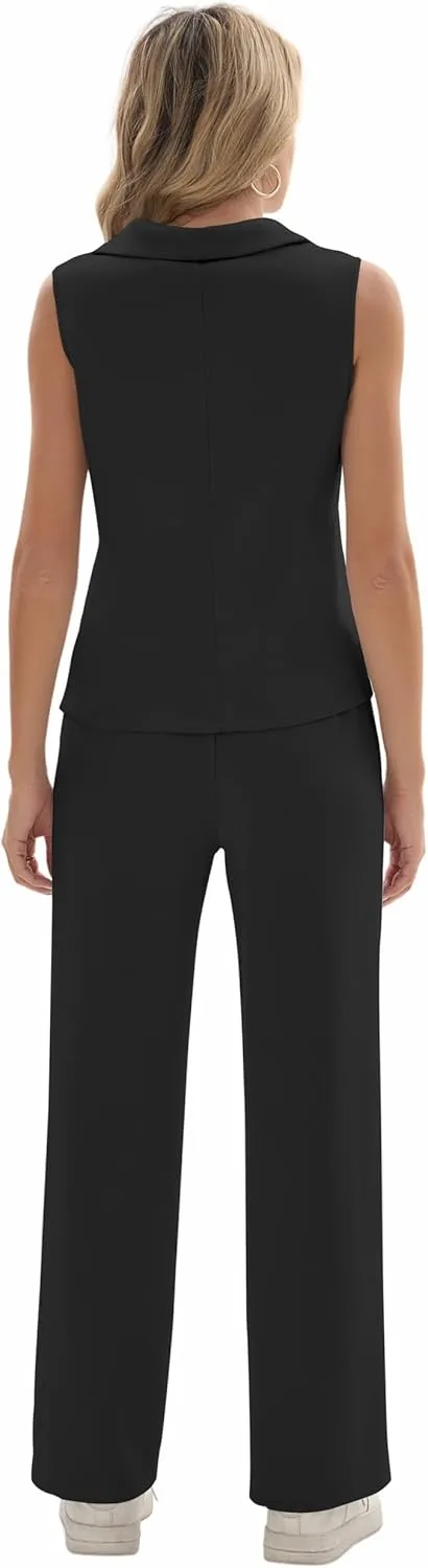 Sixstar Women 2 Piece Outfits Lounge Sets Casual Sleeveless Summer V-Neck Dressy Collared Tracksuit Lounge
