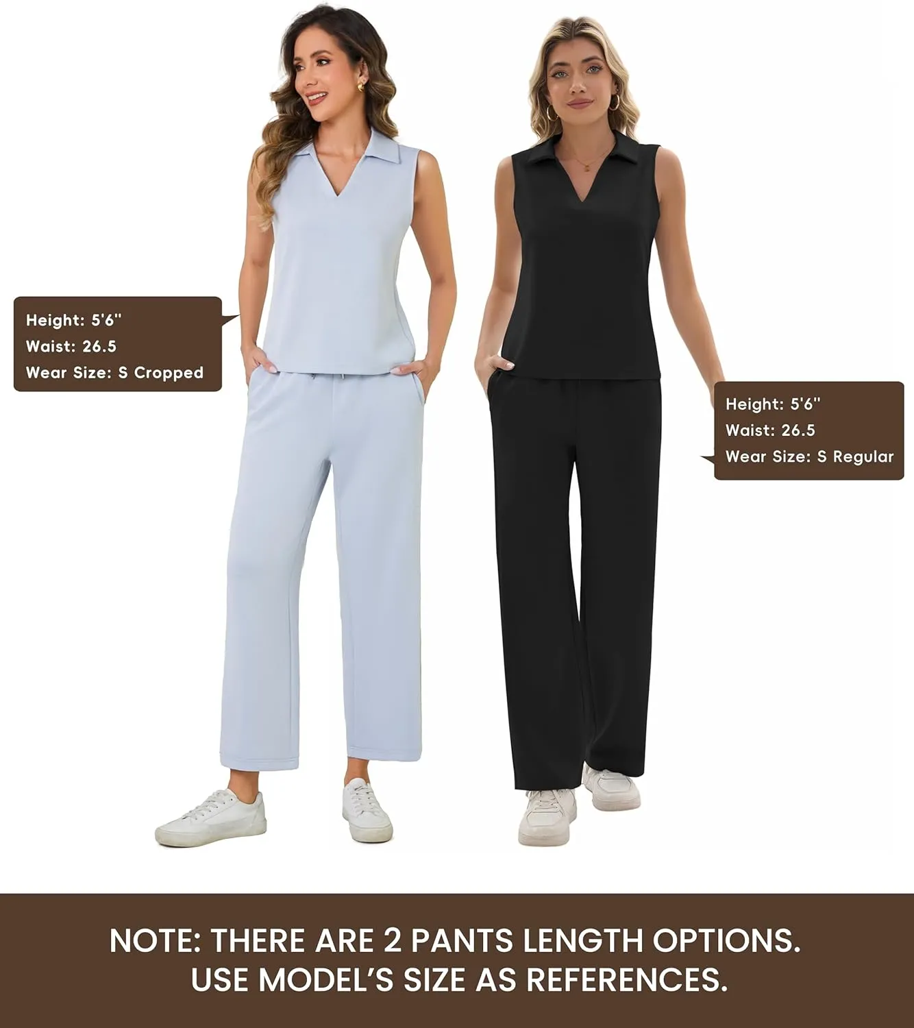 Sixstar Women 2 Piece Outfits Lounge Sets Casual Sleeveless Summer V-Neck Dressy Collared Tracksuit Lounge