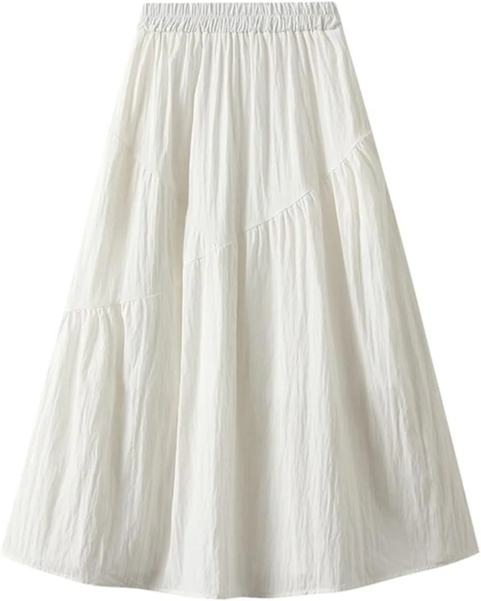 Skirts for Women Trendy Summer 2024 Midi Skirt High Waisted Boho Beach Casual Pleated A-Line Swing Flowy Long Skirts