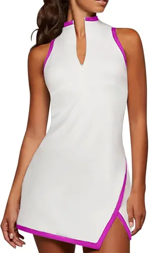 Sleeveless Summer Dresses for Women Mock Neck 1/4 Zip Up Mini Dress Trendy Spring Casual Beach Vacation Outfits 2025