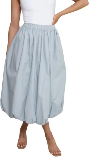 SOLILOQUY Women's Balloon Long Skirt Y2k Low Waist Solid Color A-Line Pleated Bubble Maxi Skirt Casual Puff Flowy Skirts