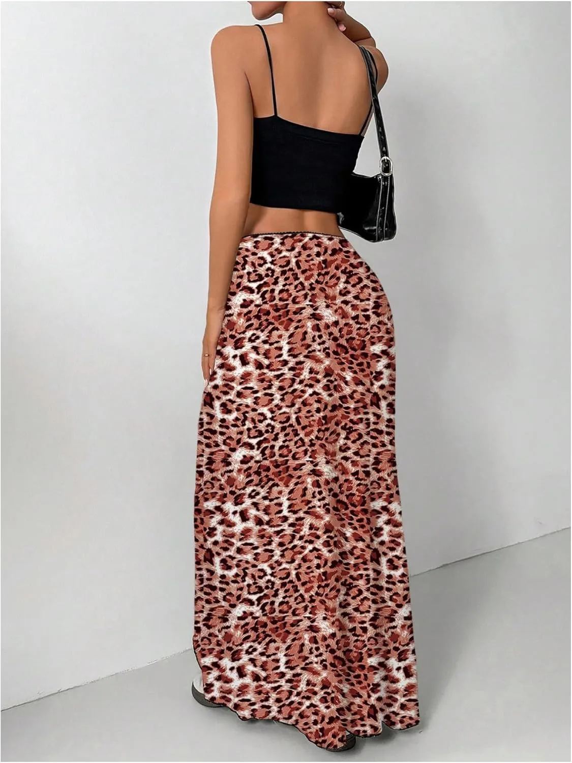 SOLY HUX Women's Leopard Maxi Skirt Y2k Low Rise Bow Cheetah Print Casual Long Skirts