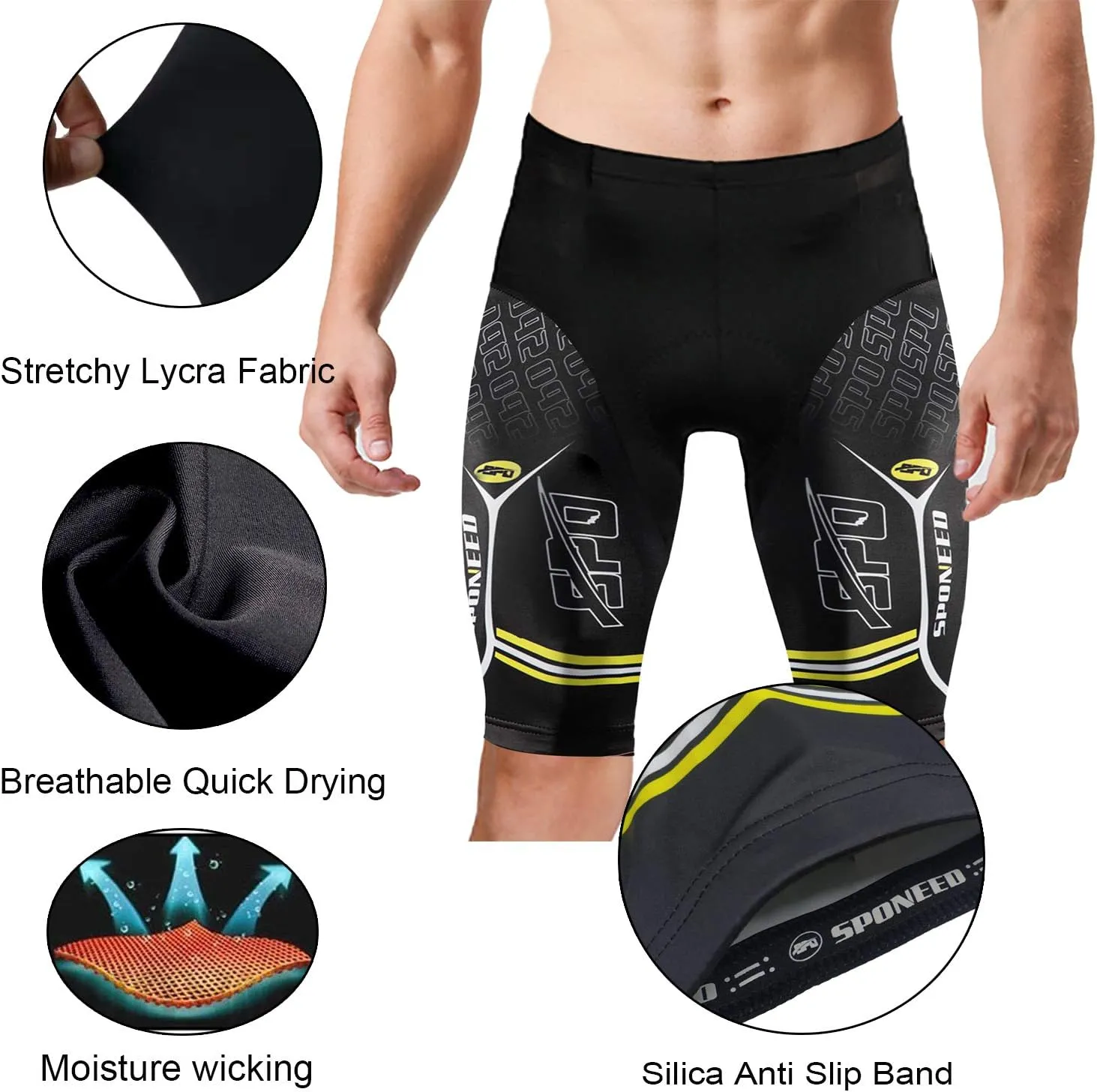 sponeed Men's Cycling Padded Shorts Men Bike Short Pants Cycle Spandex Tights Biking Wear