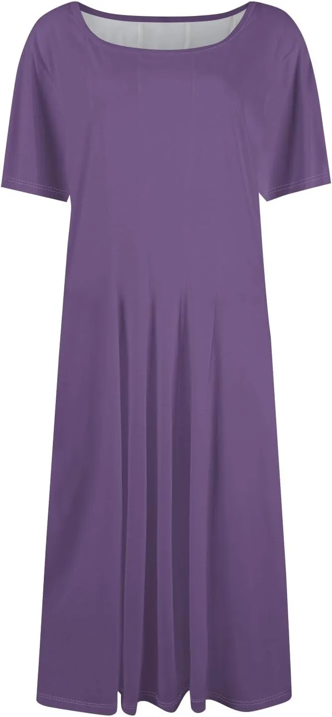 Spring Dresses for Women 2025 Cinched Waist Short Sleeve with Side Pocket Women Dress Plus Size Midi Crewneck Dress