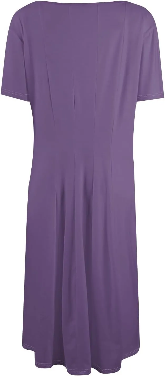 Spring Dresses for Women 2025 Cinched Waist Short Sleeve with Side Pocket Women Dress Plus Size Midi Crewneck Dress