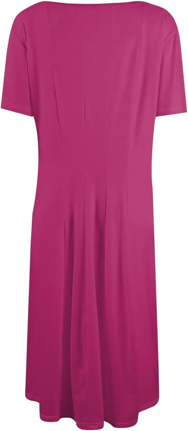 Spring Dresses for Women 2025 Cinched Waist Short Sleeve with Side Pocket Women Dress Plus Size Midi Crewneck Dress