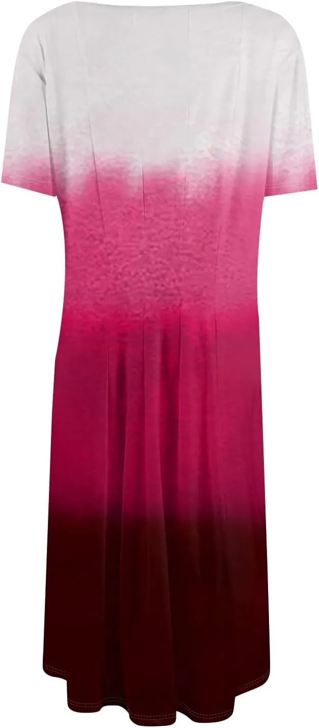 Spring Dresses for Women 2025 Cinched Waist Short Sleeve with Side Pocket Womens Dress Flowy Midi Scoop Neck Dress