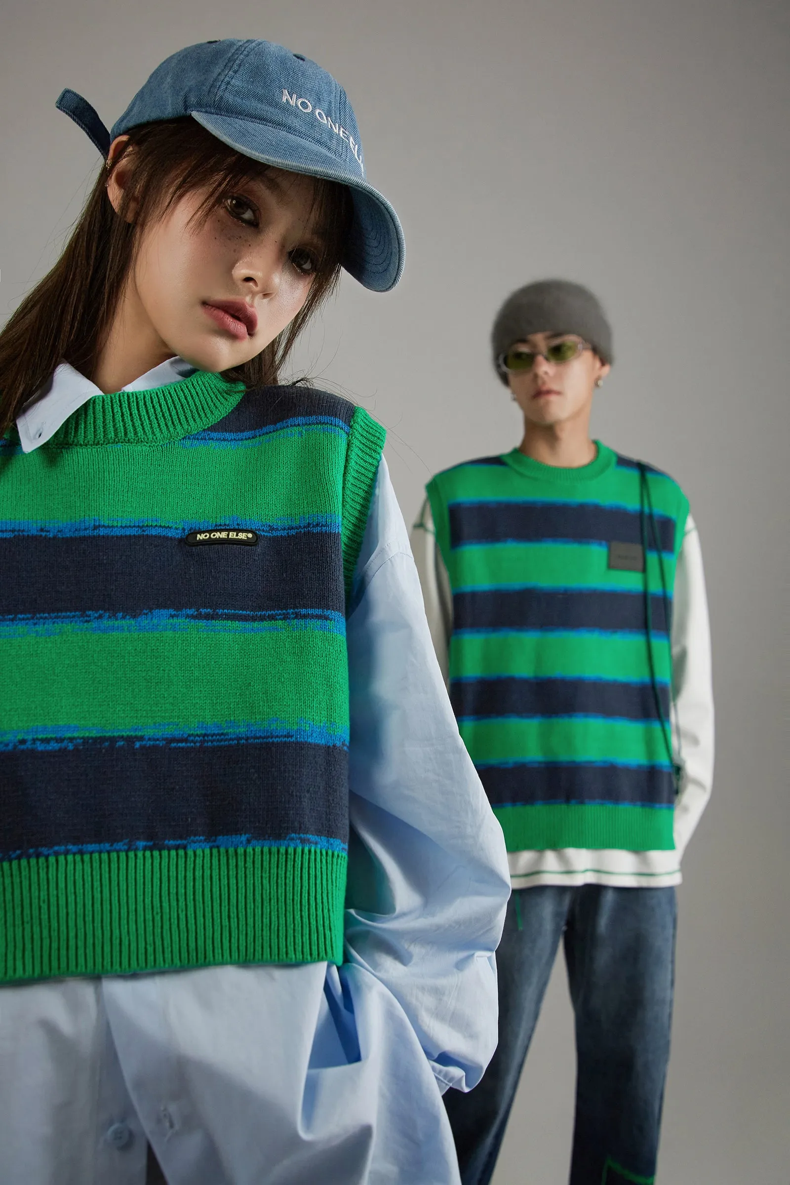 Striped Round-Neck Knit Vest
