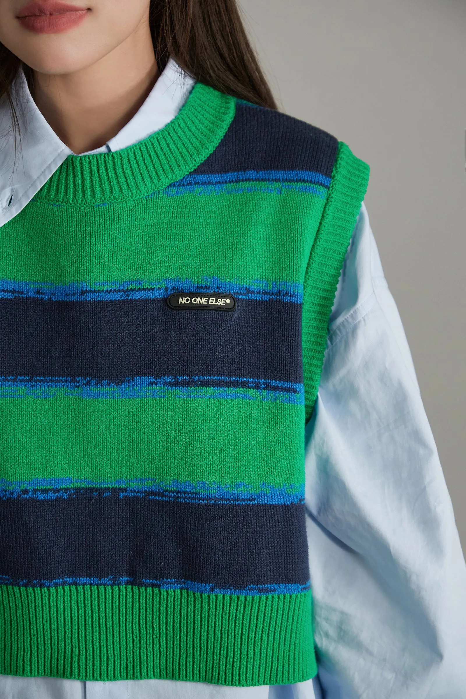 Striped Round-Neck Knit Vest