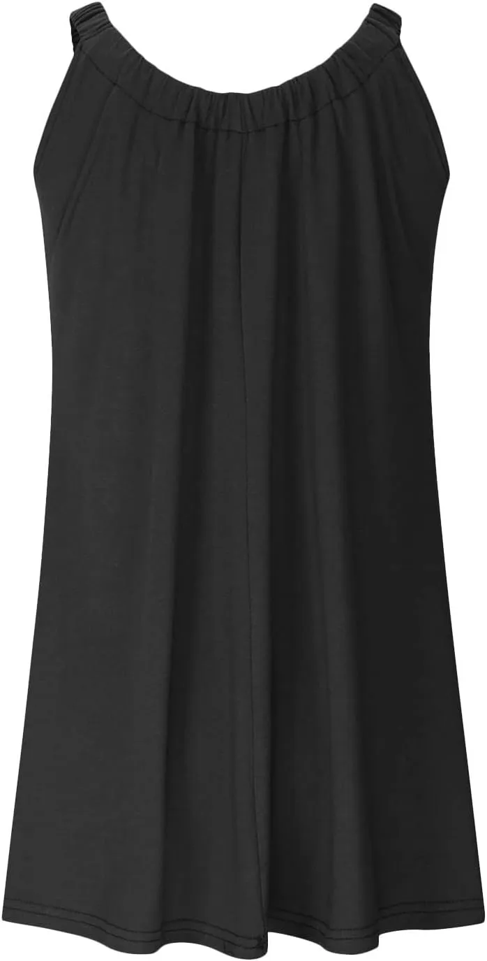 Summer Beach Dresses for Women,2024 Strappy Tank Dress Sleeveless Loose Flowy Mini Sundress Smocked Shift Tunic Dress