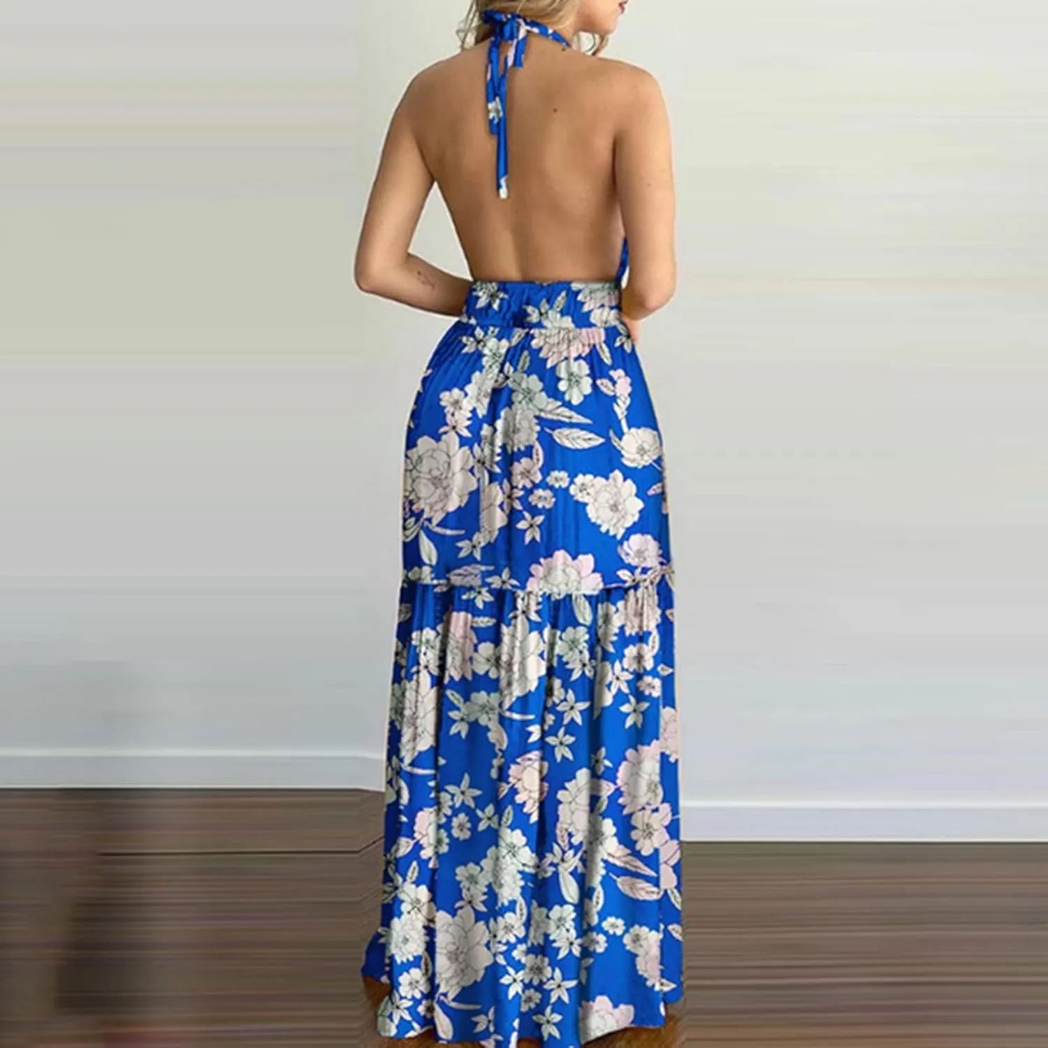 Summer Dresses for Women 2024 Fashion Sexy Floral Tropical Beach Halter Sundress Hawaiian Backless Long Maxi Dress