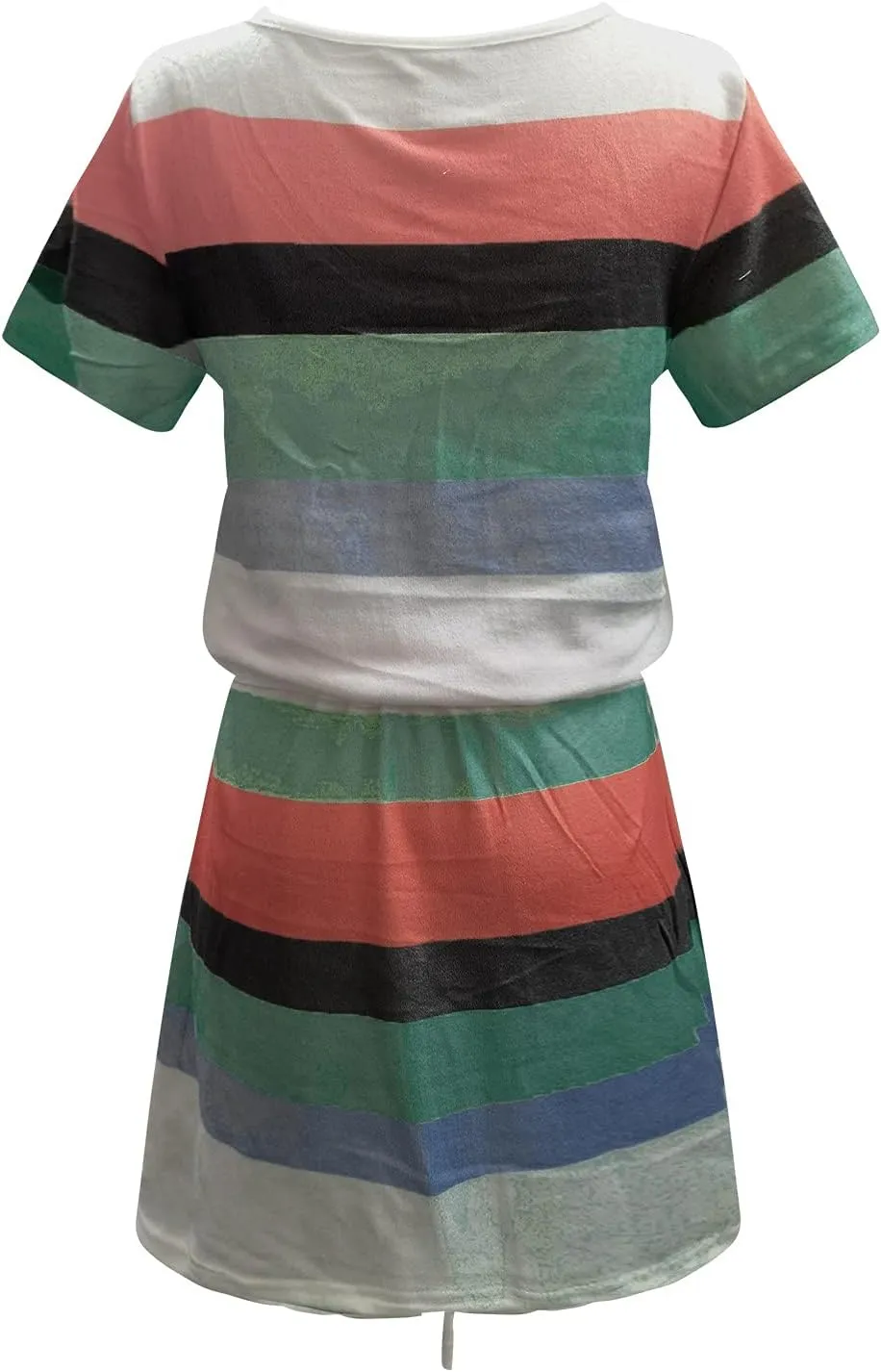 Summer Dresses for Women 2024 Vacation Casual Short Sleeve v Neck Drawstring Mini Dress Striped Tshirt Dress