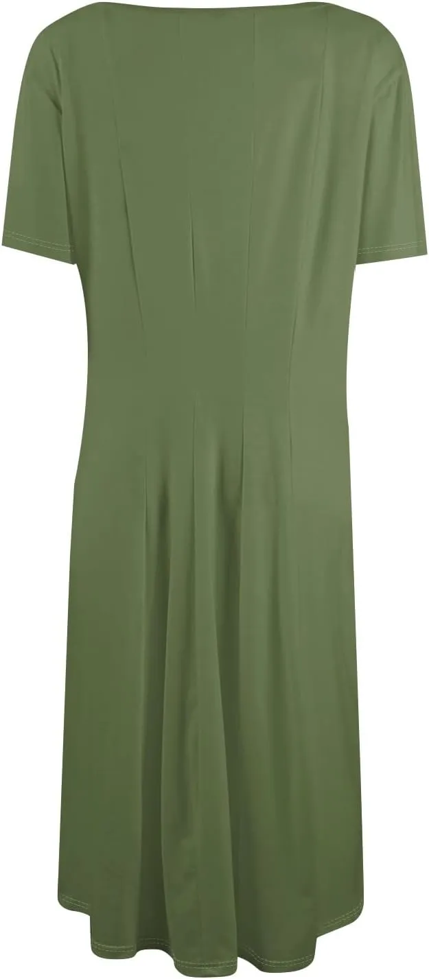 Summer Dresses for Women 2025 Beach Vacation Spring Clothes Short Sleeve Round Neck Fashion Midi Dress