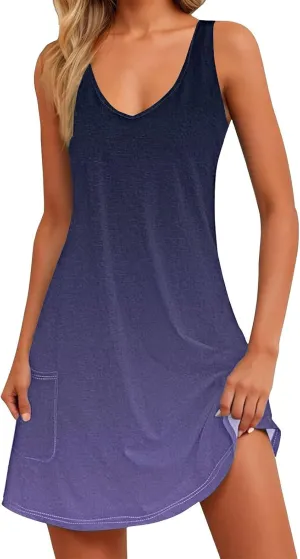 Summer Dresses for Women 2025 Casual Loose V Neck Sleeveless Sundresses Boho Tank Hawaiian Beach Dresses with Pockets
