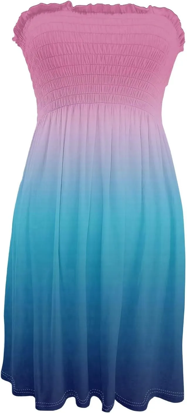 Summer Dresses for Women 2025 Smocked Tube Dress Sexy Off Shoulder Sleeveless Strapless Sundresses Beach Cover Ups