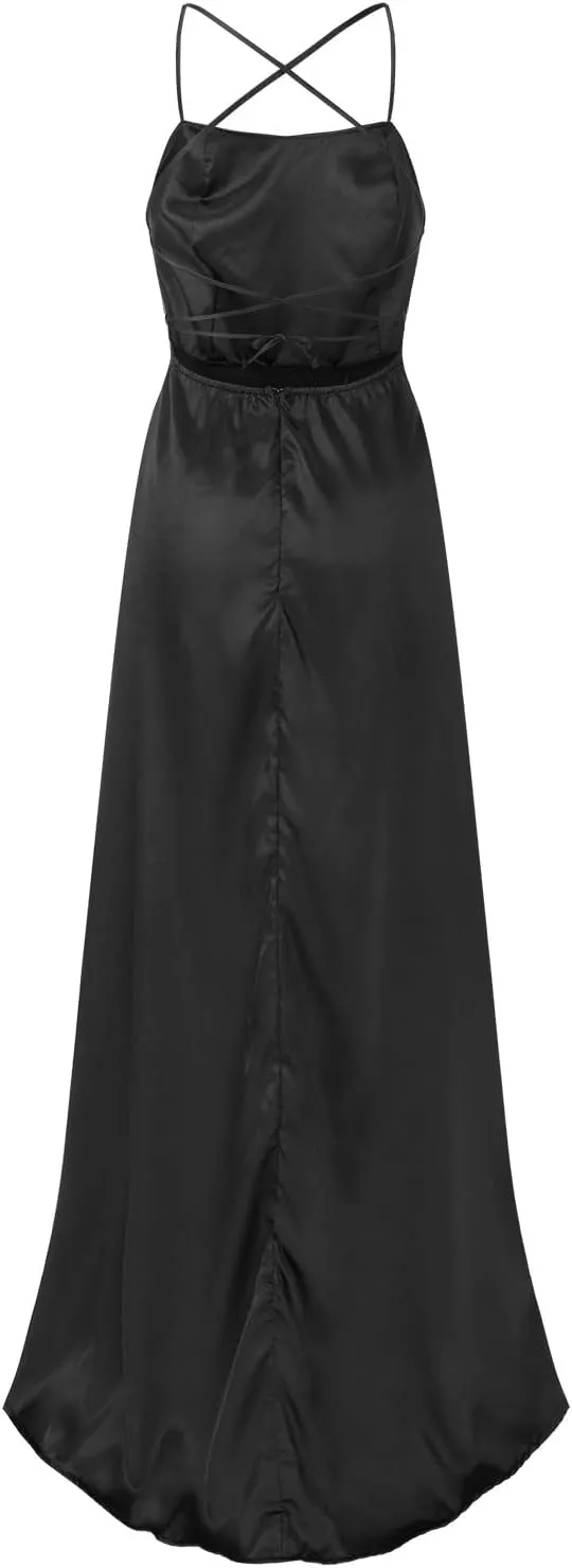 Summer Dresses for Women 2025, Wedding Guest Dresses for Women Elegant Chiffon Satin Prom Dress Long Formal Dress