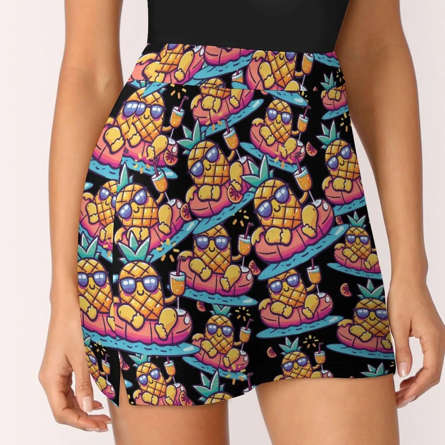 Summer Pineapple Orange Juice Women's Skort Athletic Skirt Golf Skorts A-line Skirts with Built-in Shorts Pockets