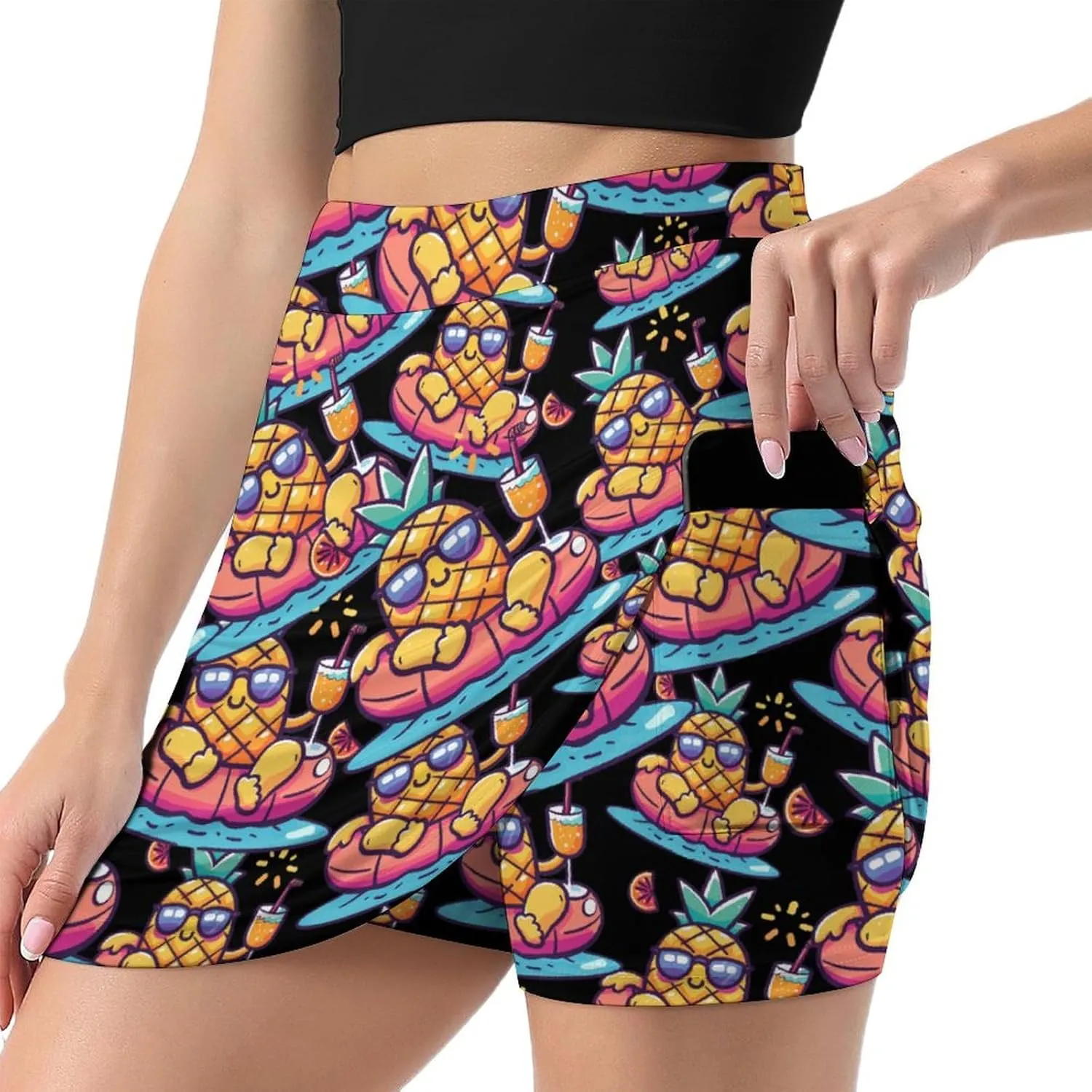 Summer Pineapple Orange Juice Women's Skort Athletic Skirt Golf Skorts A-line Skirts with Built-in Shorts Pockets