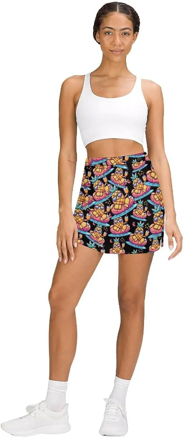 Summer Pineapple Orange Juice Women's Skort Athletic Skirt Golf Skorts A-line Skirts with Built-in Shorts Pockets
