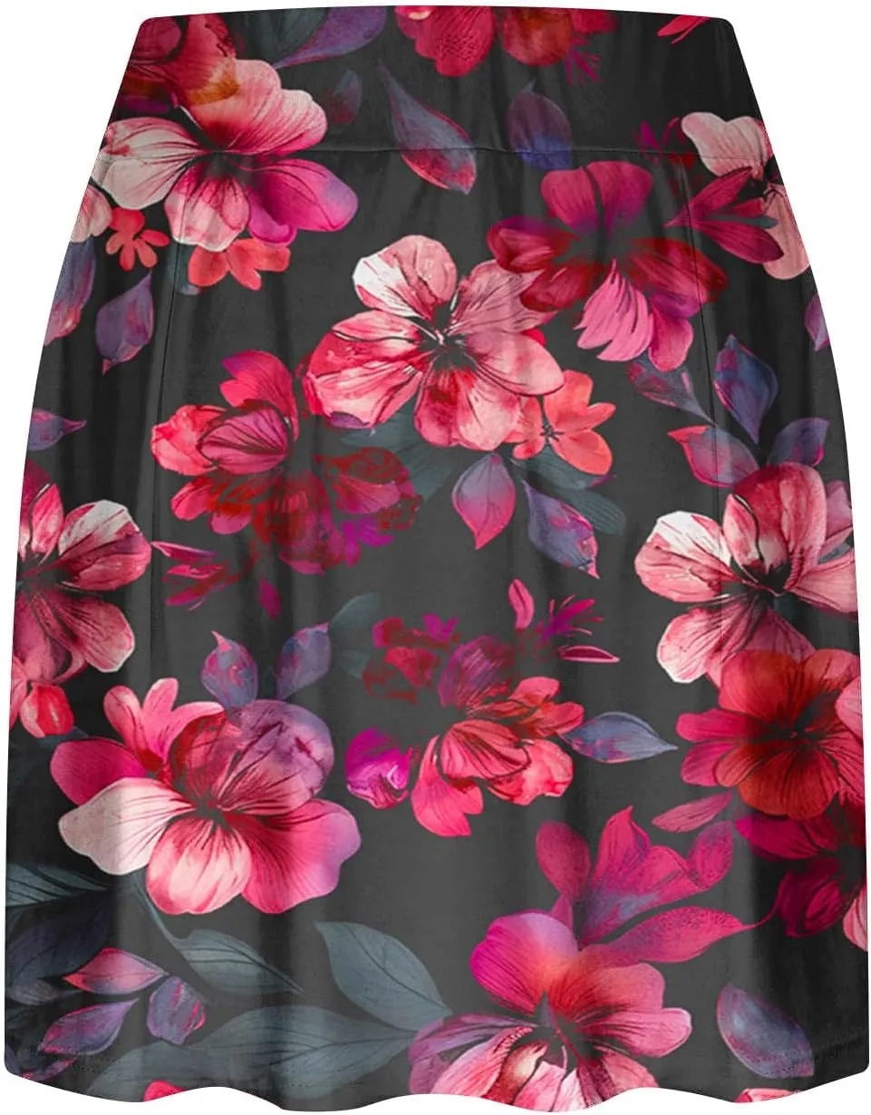 Summer Skorts for Women 2024 Trendy Floral Print High Waisted Flowy Skorts Casual Comfy Sport Skirts with Shorts