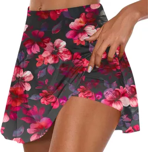 Summer Skorts for Women 2024 Trendy Floral Print High Waisted Flowy Skorts Casual Comfy Sport Skirts with Shorts