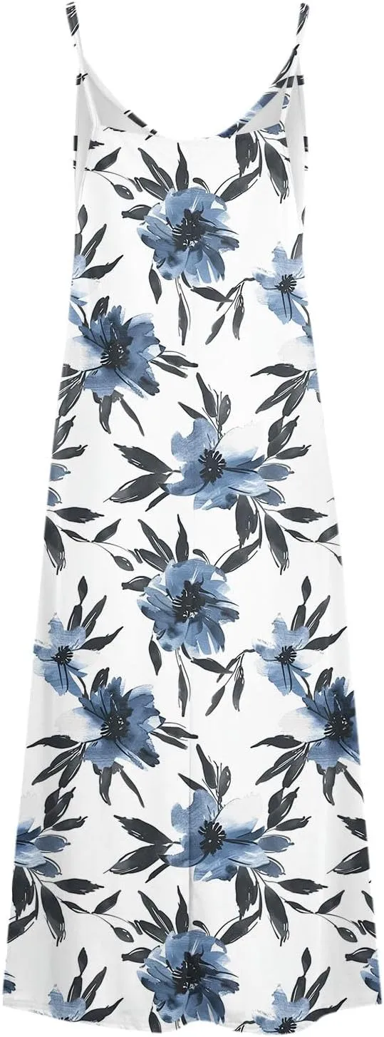 Sun Dresses for Women 2024 Summer Fashion Casual Sleeveless Boho Floral Maxi Sundress Spaghetti Strap Beach Dress