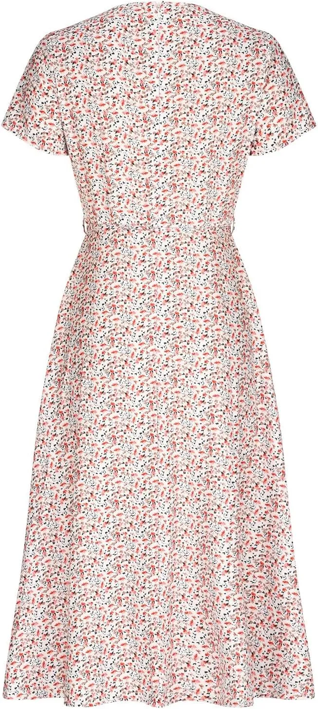 Sundresses for Women 2024 Summer Casual Floral Print Boho Midi Dress High Waisted Flowy V Neck Short Sleeve Long Dresses