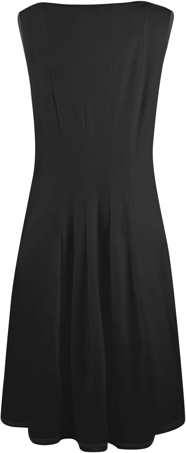 Sundresses for Women 2025 Trendy Crewneck Sleeve Summer Dresses Flowy Midi Dress Fashion Beach Vacation Outfits