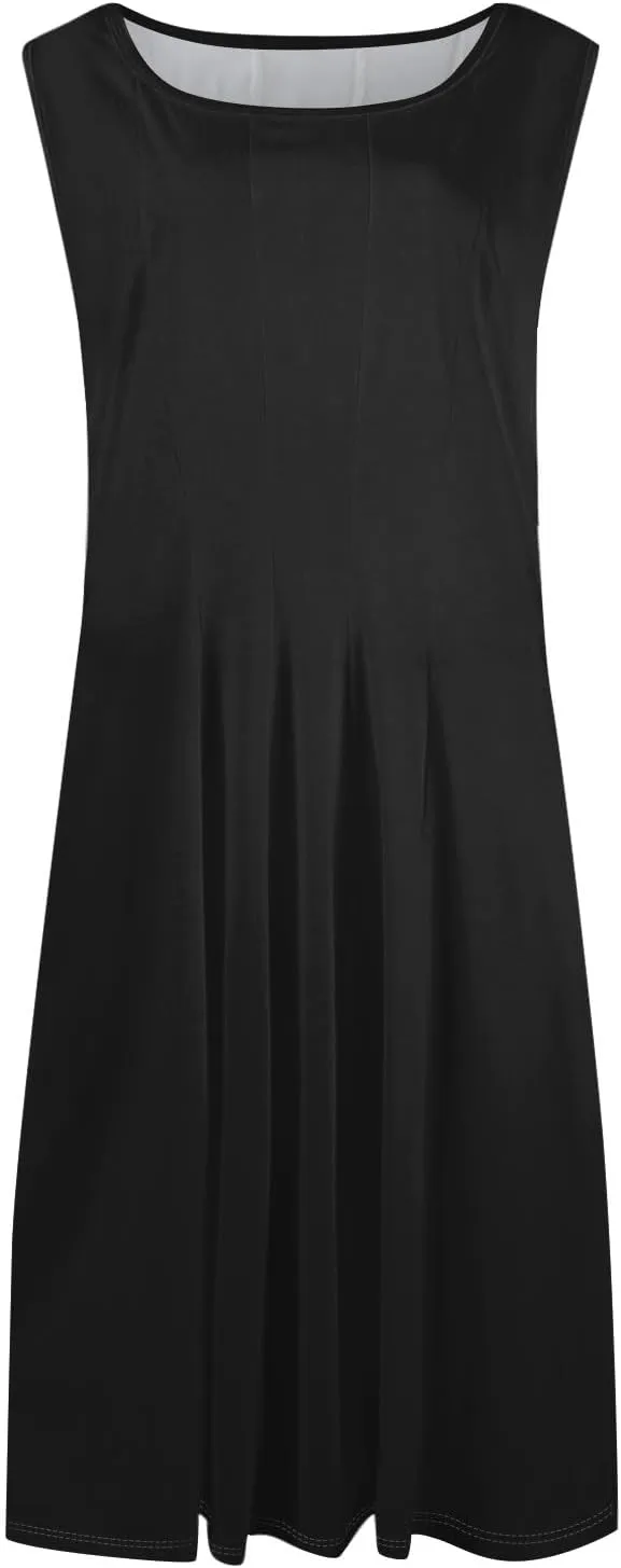 Sundresses for Women 2025 Trendy Crewneck Sleeve Summer Dresses Flowy Midi Dress Fashion Beach Vacation Outfits