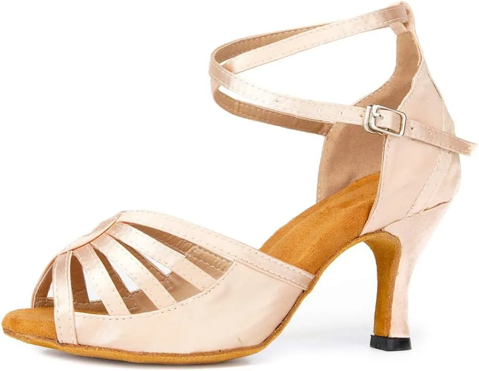 SWDZM Women's Latin Dance Shoes Satin Rhinestone Professional Ballroom Salsa Practice Performance Dance Shoes,Model-YCL430,