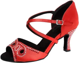 SWDZM Women's Rhinestone Latin Dance Shoes Satin Professional Ballroom Salsa Practice Performance Dance Shoes,Model-YCL345,