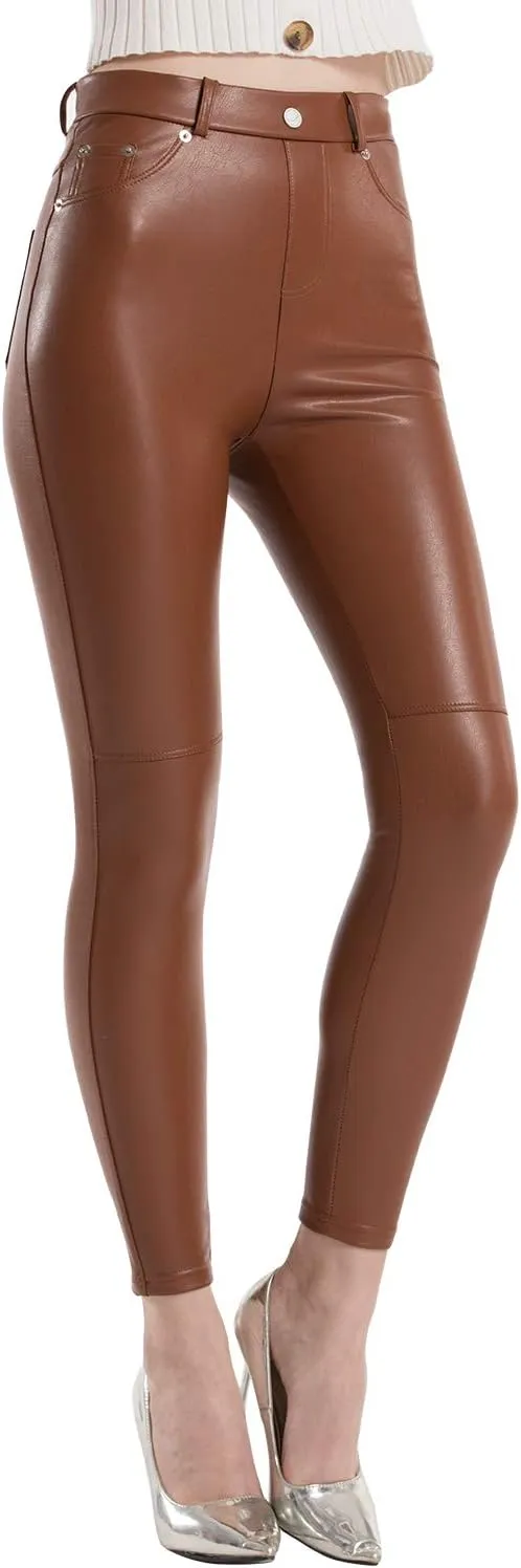 Tagoo Faux Leather Leggings for Women High Waisted Pleather Pants Stretch Tights with Pockets
