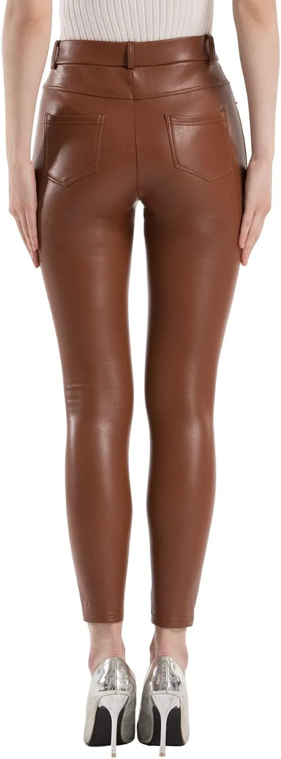 Tagoo Faux Leather Leggings for Women High Waisted Pleather Pants Stretch Tights with Pockets