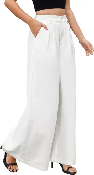 Tapata Women's 24"/27"/30"/33" Inseam Wide Leg Jeans Petite Elastic Waist Baggy Denim Pants Long Palazzo Trousers