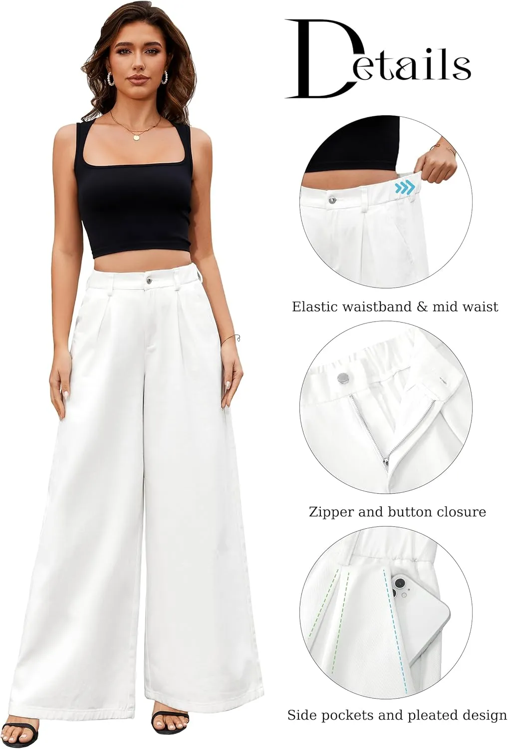 Tapata Women's 24"/27"/30"/33" Inseam Wide Leg Jeans Petite Elastic Waist Baggy Denim Pants Long Palazzo Trousers