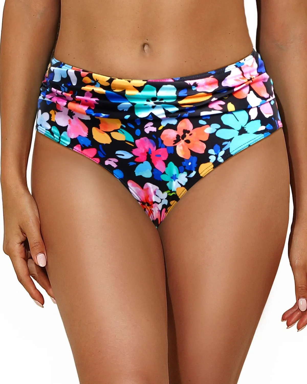Tempt Me Women Mid Rise Bikini Bottoms Full Coverage Swimsuit Ruched Scrunch Swim Bottom