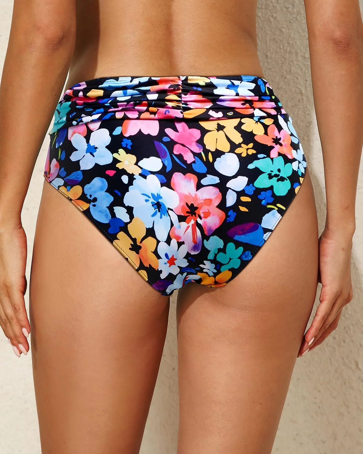 Tempt Me Women Mid Rise Bikini Bottoms Full Coverage Swimsuit Ruched Scrunch Swim Bottom