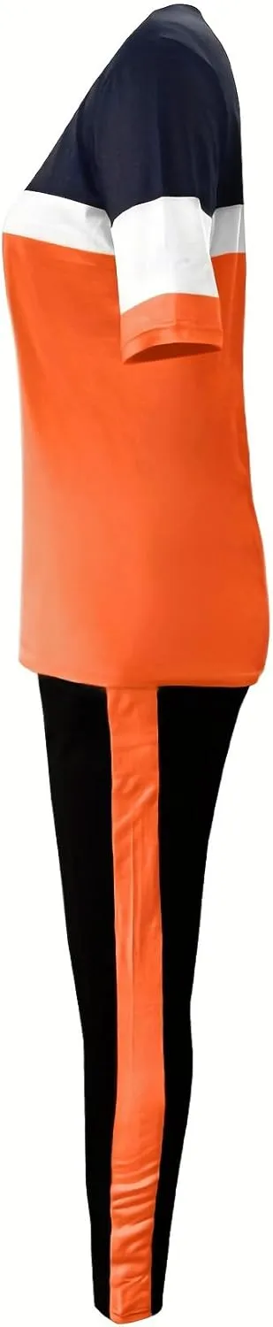 TOPONSKY Women Two Piece Outfits Short-Sleeve Long-Pant Sets With Pockets