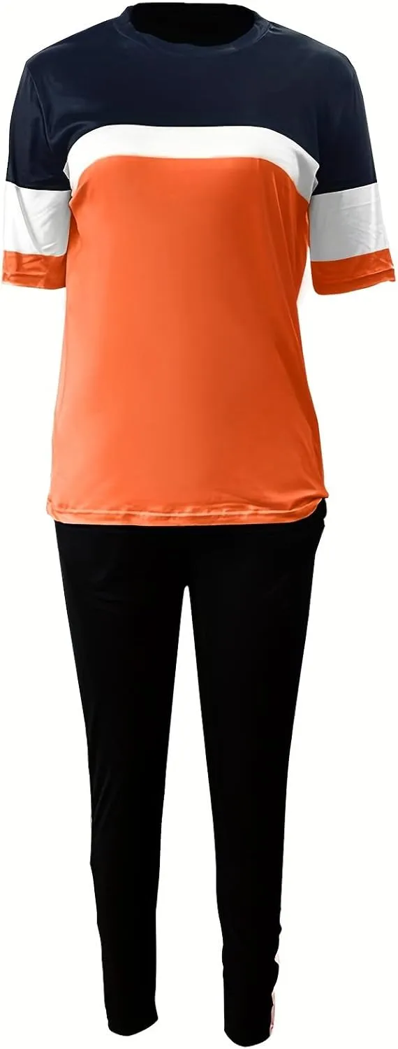 TOPONSKY Women Two Piece Outfits Short-Sleeve Long-Pant Sets With Pockets