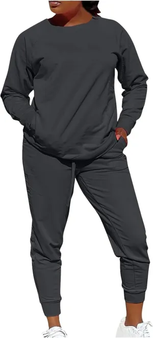 Track Suits for Women Set - 2 Piece Outfits Sweatsuit Pocket Sweatshirt with Pants Fall Jogging Workout Sets for Women